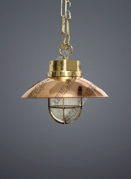 Antique Entrance Pendant Light With Copper Shade and Hook